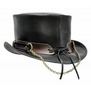 El Dorado Top Hat SR2 Band Steampunk Black Leather Biker Top Hat, SR2A