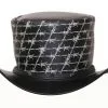 Black leather top hat with silver barbed wire pattern in gothic steampunk style
