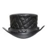 Quilted black leather top hat with diamond stitched crown and rivet band detail
