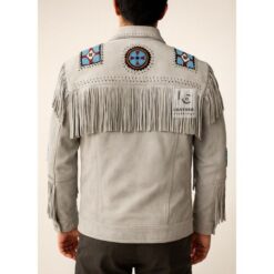 Men's Western Suede Jacket Eagle Beaded Design MSWJ22C Backside
