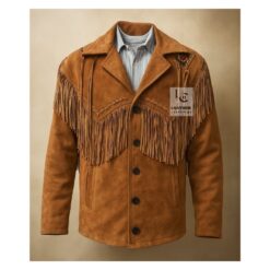 Men’s Western suede jacket with flowing fringes in Native‑style design
