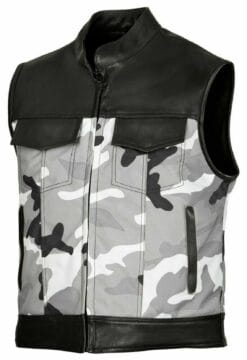 Stinger Biker Hunt Club Motorcycle Leather Vest Camo Black