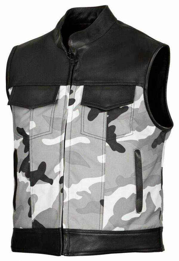 Stinger Biker Hunt Club Motorcycle Leather Vest Camo Black