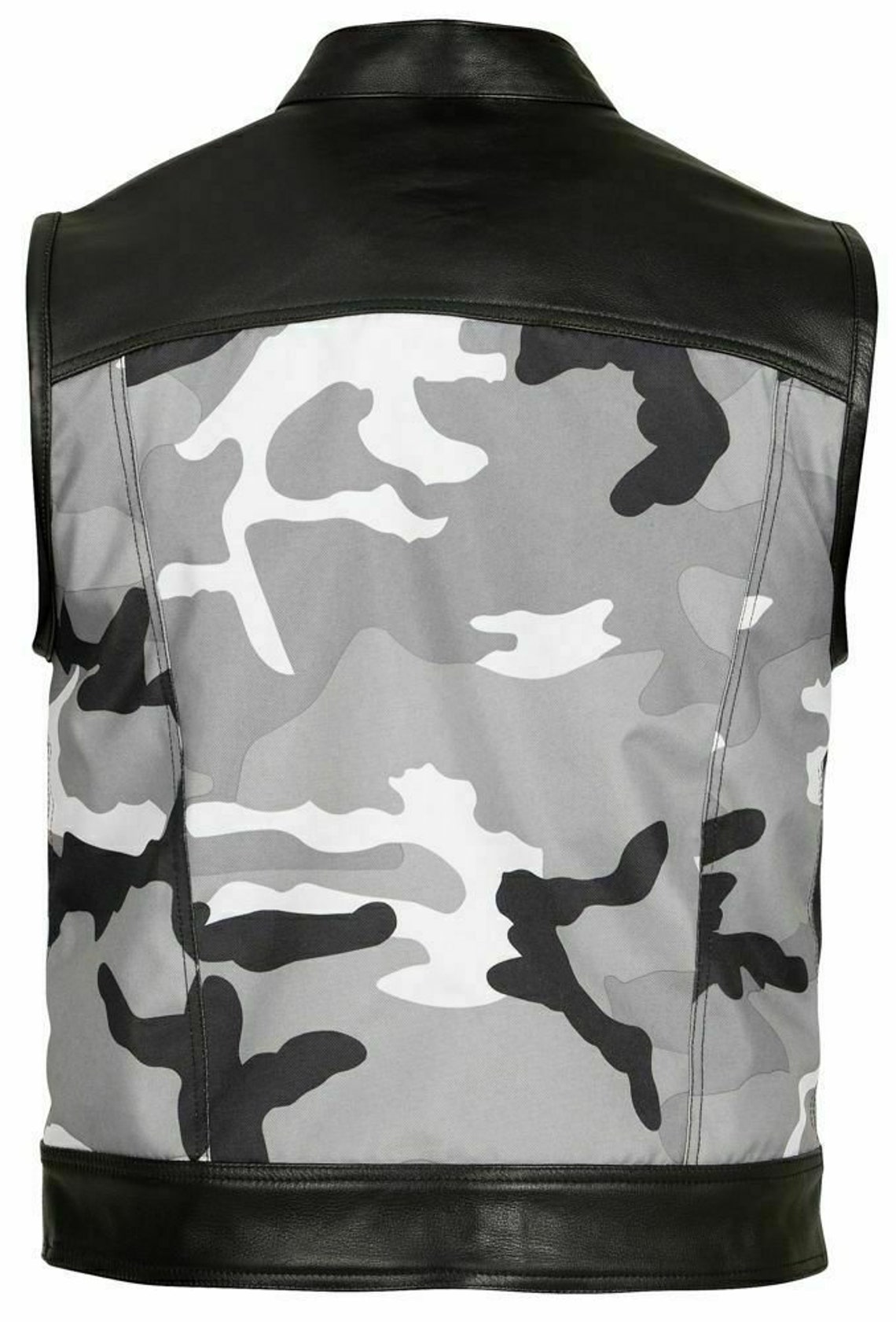 Stinger Biker Hunt Club Motorcycle Leather Vest Camo Black - Image 2