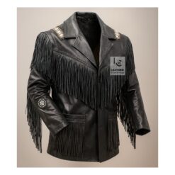 Native Style Leather Jacket MLJ29 | black western fringe leather jacket