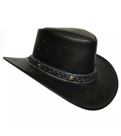 Aussie Bush Black Leather Hat Western Outback Style