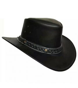 Aussie Bush Black Leather Hat Western Outback Style