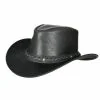Black leather cowboy hat with textured band and wide brim