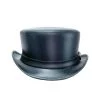 Black leather top hat with carriage band and classic handcrafted design