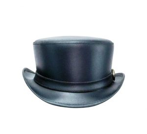 Black Leather Bromley Top Hat With Carriage Band