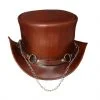 Brown leather top hat with SR2 chain band and decorative metal chain accents