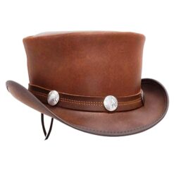 El Dorado Brown Leather Top Hat Buffalo Nickel Band, TH104E