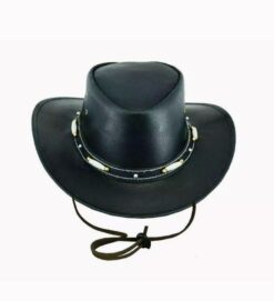 Black Leather Cowboy Hat Aussie Outback Australian Style, CBH5