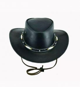 Black Leather Cowboy Hat Aussie Outback Australian Style, CBH5