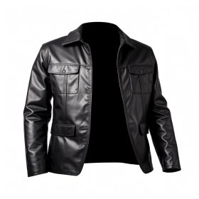 Sheep Leather Jacket Coat Black Color