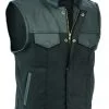 Men’s black leather and textile motorcycle vest with four front pockets