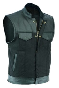 Men's black stinger biker hunt club denim builder leather vest