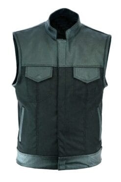 Alternative view of Men's Black Stinger Biker Hunt Club Denim Builder Leather Vest | MBJ17