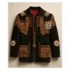 Men's Shadow Canyon fringe suede leather jacket with lace-up front and braided trim