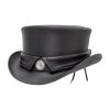 Marlow Black Leather Top Hat With White Pearled Collar Band