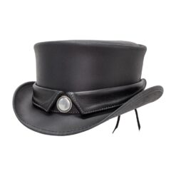 Marlow Black Leather Top Hat With White Pearled Collar Band