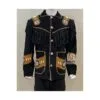 Men's Black Ridge Fringe Suede Leather Jacket with whipstitch trim, contrast pocket panels, and rosette accents
