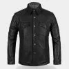 Men's Black Leather Snap Shirt with Steel Metal Buttons