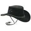 Black suede cowboy hat with braided band and chin strap