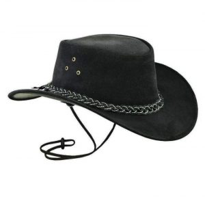Down Under Black Leather Outback Hat Aussie Western Cowboy Style, CBH6E