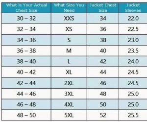 women overcoat size chart