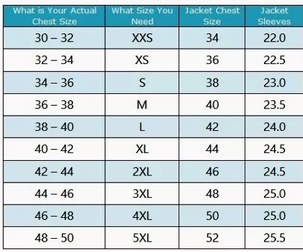 women overcoat size chart