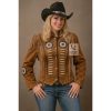 Women Western Cowgirl Brown Suede Military Style Jacket WSJ101