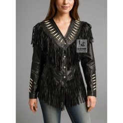 Women’s Black Leather Cowgirl Western Jacket WWLJ1