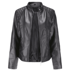 trendy Moto Short Fashion Leather Sheep Jacket Coat in black