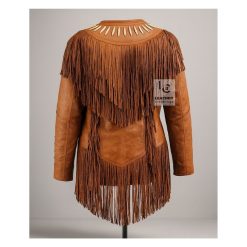 Women's Brown Leather Cowgirl Western Jacket Native American Indian Jacket WWLJ4