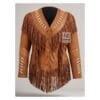 Women's Brown Leather Cowgirl Western Jacket Native American Indian Jacket WWLJ4