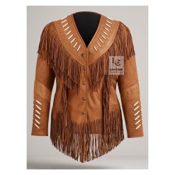 Women's Brown Leather Cowgirl Western Jacket Native American Indian Jacket WWLJ4