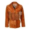 Women’s burnt orange suede western fringe jacket with long chest, back and sleeve fringe