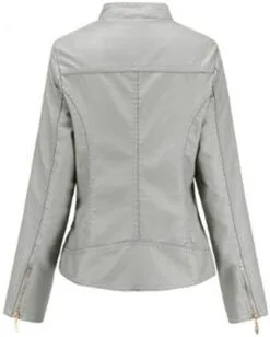 Alternative view of Women's Trendy Moto Short Fashion Leather Sheep Jacket Coat in Grey | WFJ209