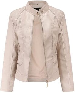 trendy off-white Women's Moto Short Fashion Leather Sheep Jacket coat