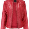 Women's Red Trendy Moto Short Fashion Leather Sheep Jacket Coat
