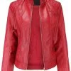 Women's Red Trendy Moto Short Fashion Leather Sheep Jacket Coat