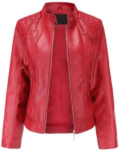 Women's Red Trendy Moto Short Fashion Leather Sheep Jacket Coat