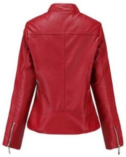 Alternative view of Women's Red Trendy Moto Short Fashion Leather Sheep Jacket Coat | WFJ211