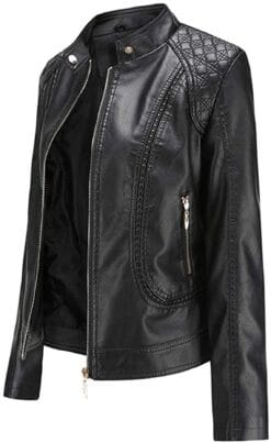 Alternative view of Trendy Moto Short Fashion Leather Sheep Jacket Coat in Black | WFJ206
