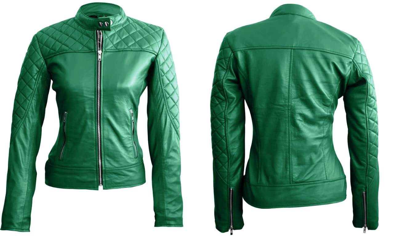 Women's Trendy Genuine Sheep Leather Green Fashion Jacket
