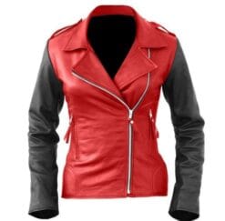 Trendy Genuine Sheep Leather Fashion Jacket In Red And Black Color