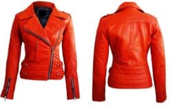 Trendy Genuine Sheep Leather Fashion Jacket in orange