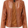 Women's Brown Trendy Moto Short Fashion Sheep Leather Jacket Coat