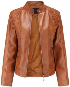 Women's Brown Trendy Moto Short Fashion Sheep Leather Jacket Coat